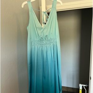 White House Black Market High low Ombré teal dress.